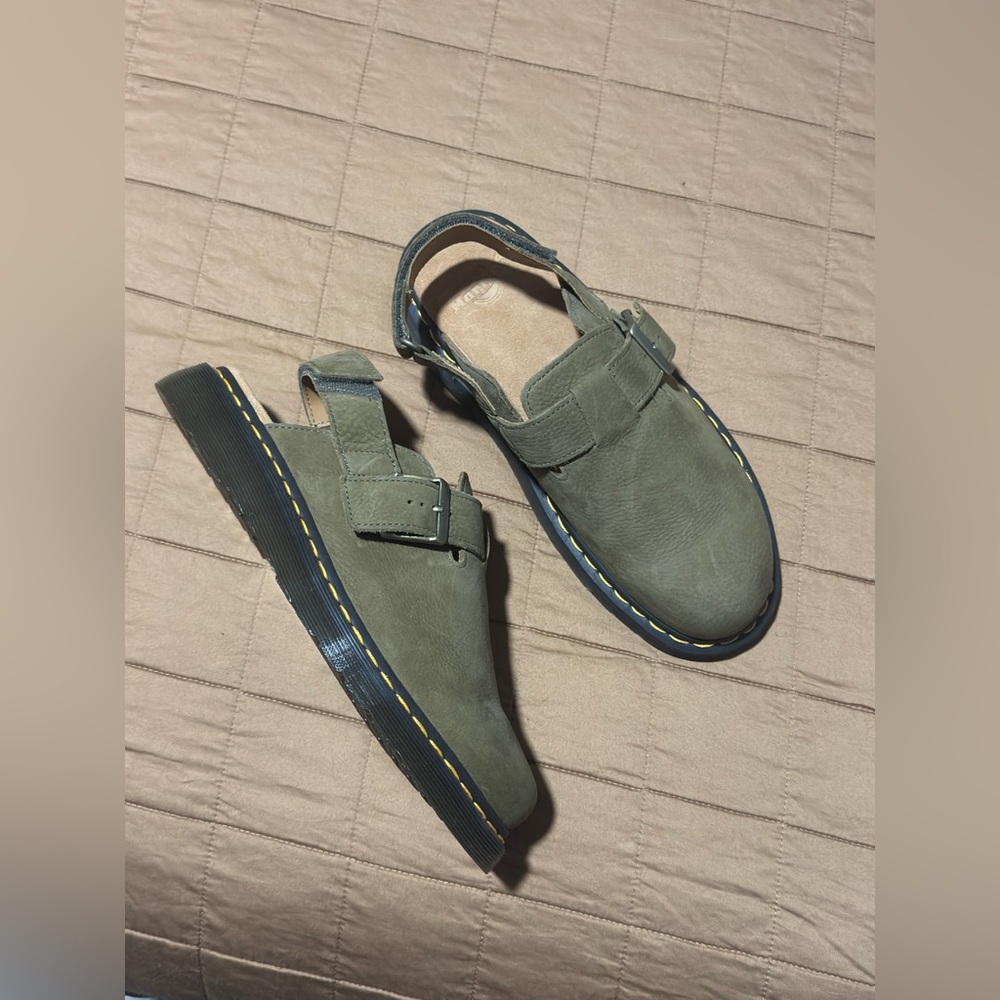 Dr. Martens Olive Green Suede Slingback Clog - Picture 2 of 4
